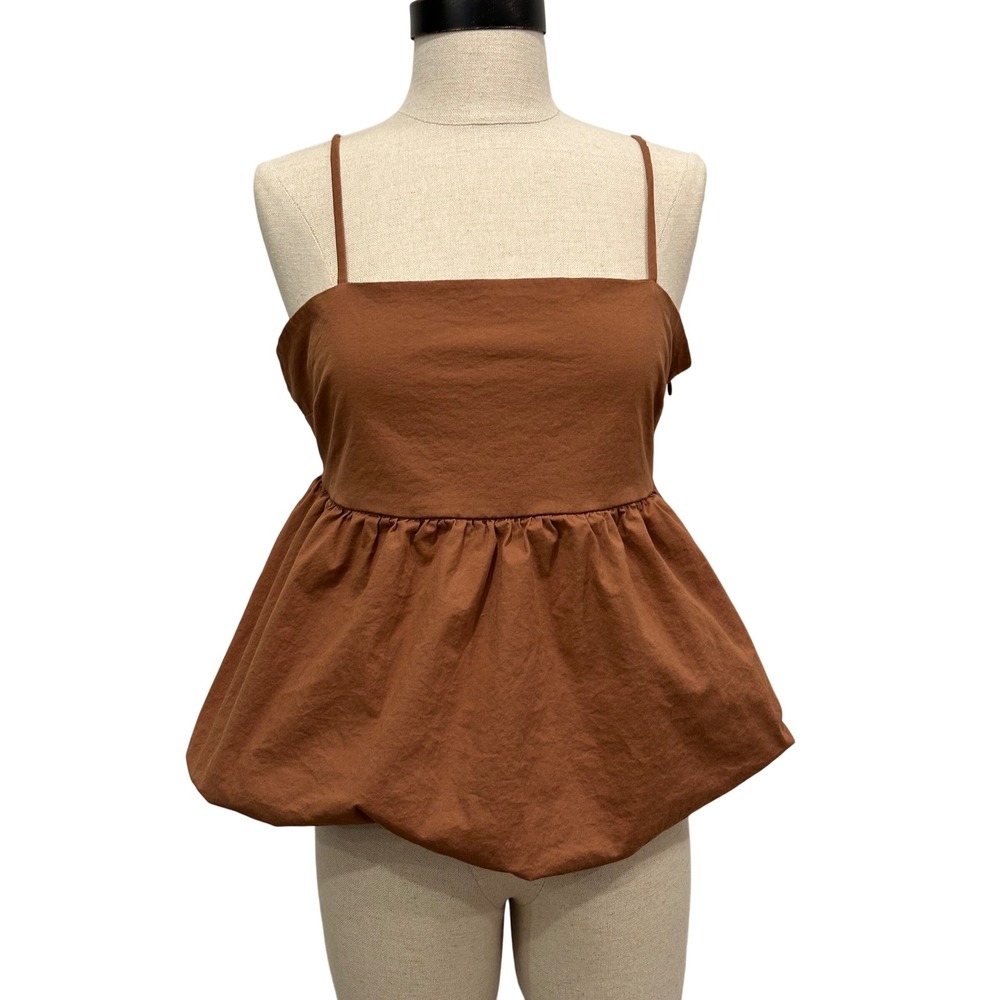 Willow + Root Med Rust Brown Bubble Hem Peplum Camisole Top Square Neck Softgirl